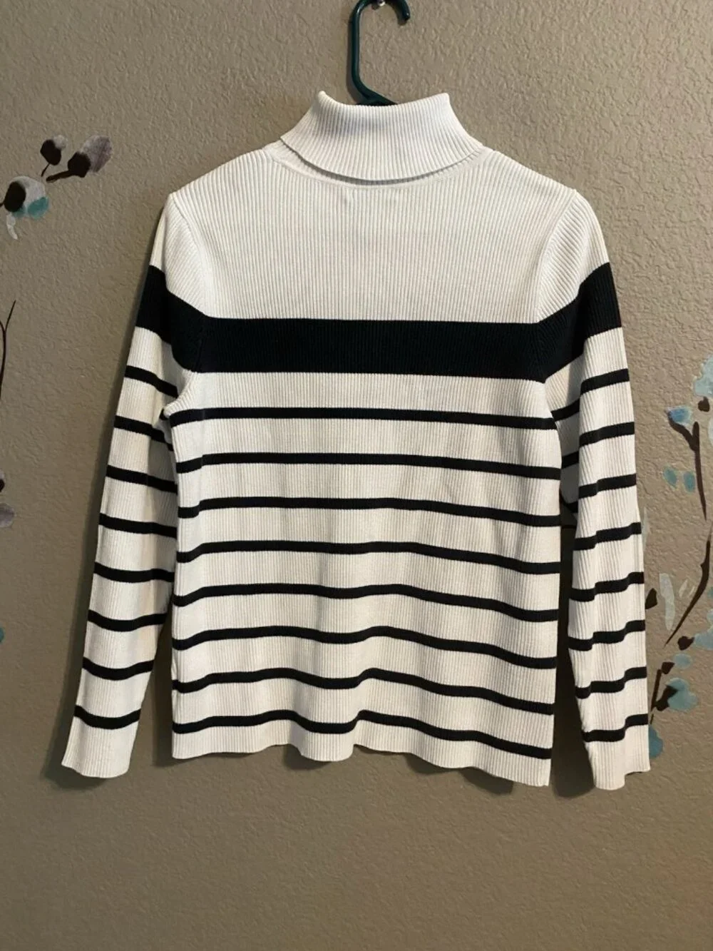 Lauren Ralph Lauren White  & Black Striped Turtleneck Sweater L/XL 1X Cotton